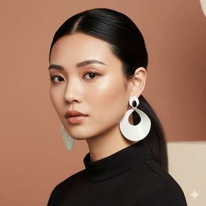 Modern White Twisted Teardrop Dangle Earrings